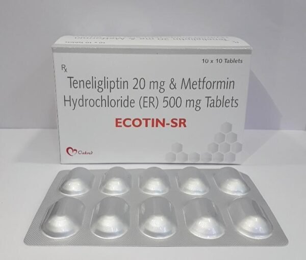 Teneligliptin 20 mg & Metformin Hydrochloride (ER) 500 mg Tablets | Ecotin-SR | Packaging 10*10